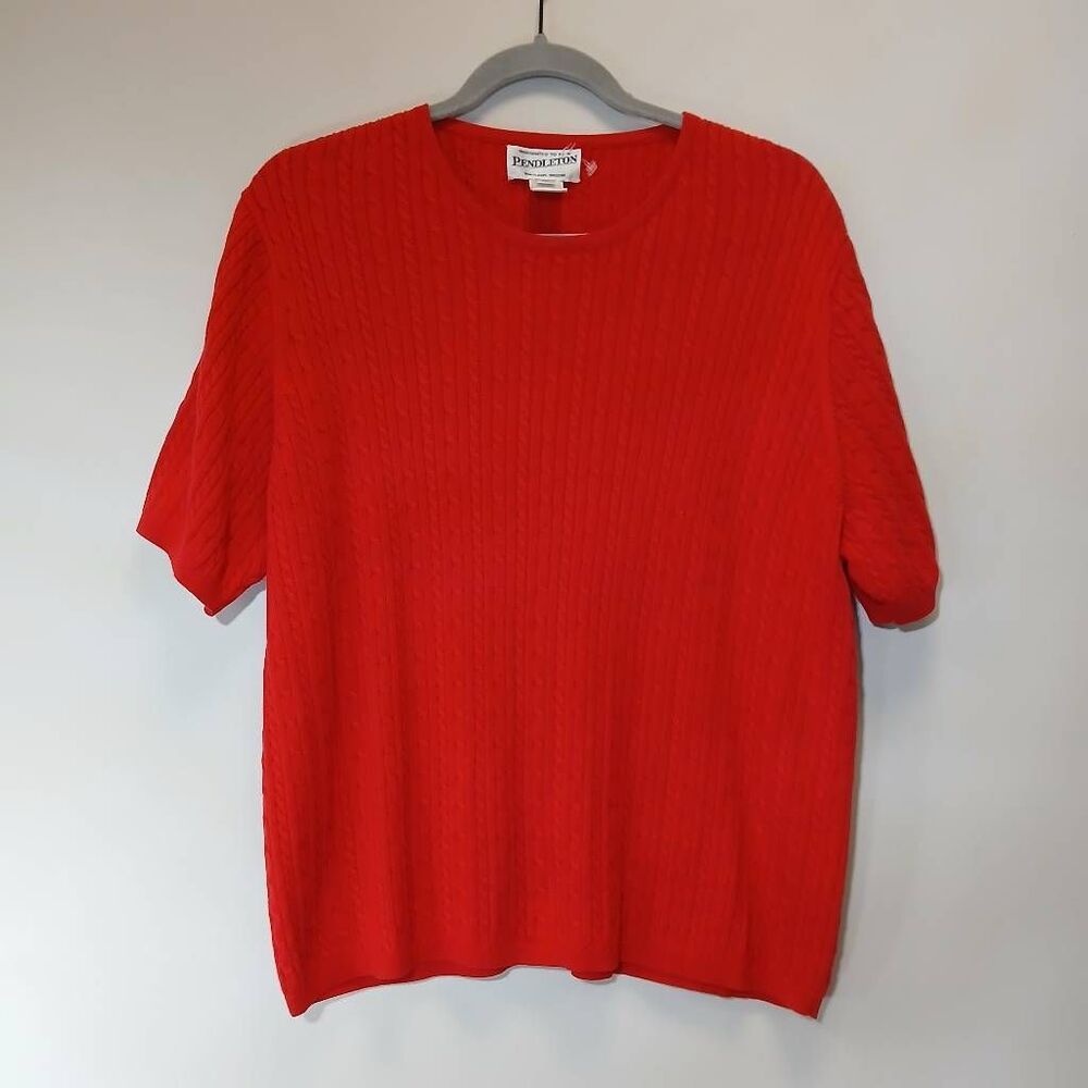 Pendleton women xl cable knit sweater cotton red boxy shortsleeve all 4 seasons